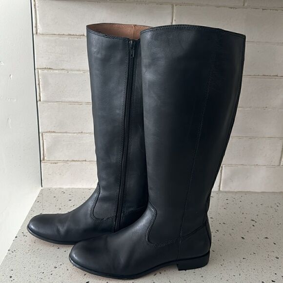 Kenneth Cole NY Mea Women’s Black Leather Knee-High Riding Boots Full Zip Sz 6.5 - Picture 13 of 14